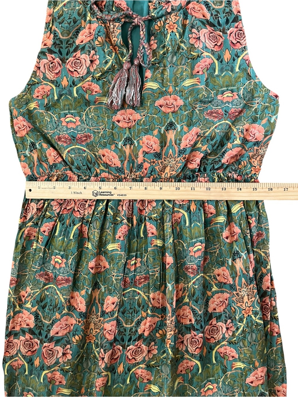 Natural Life Green Floral Metallic Lurex Tiered Maxi Dress Size Medium - Picture 12 of 12